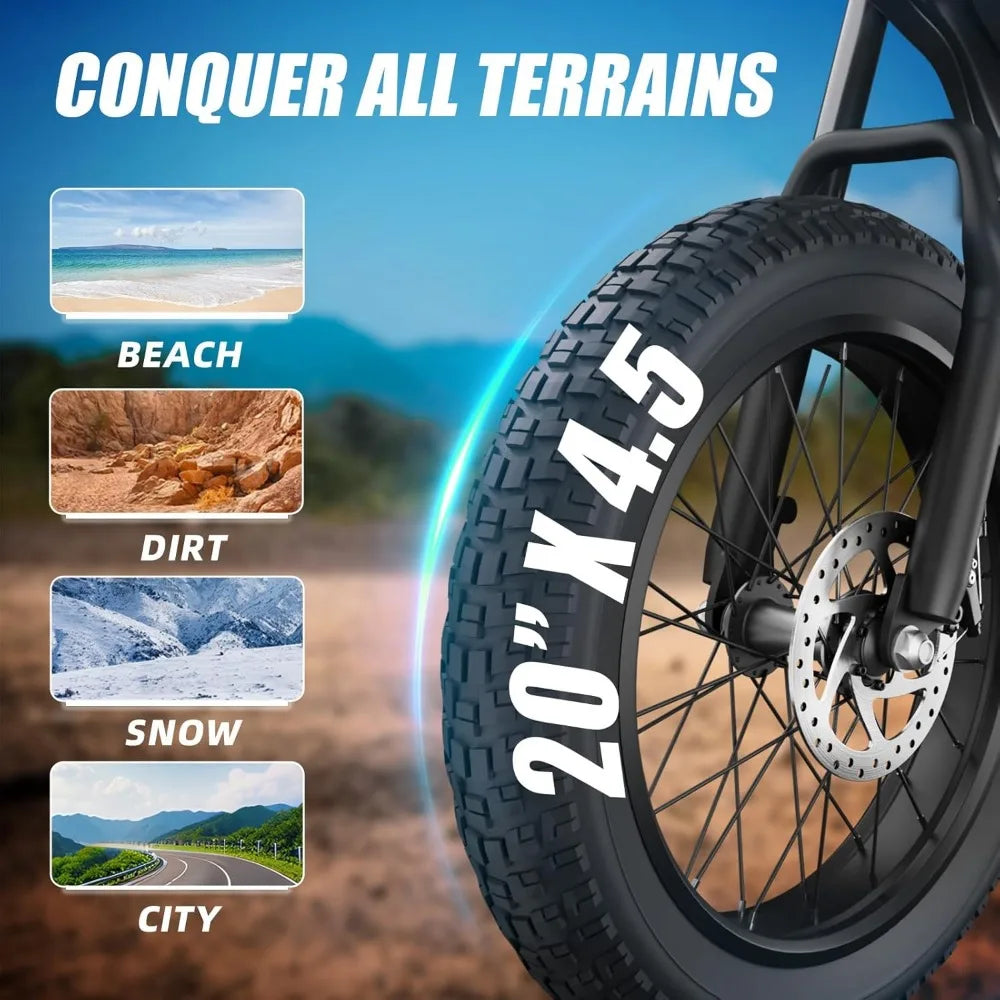 Fat Tire Electric Bike - 1200W, Dual Suspension, 7 Speeds
