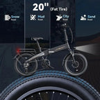 1000W Peak 25MPH Adult Electric Bike, Aluminum Frame, 20'' Fat Tires