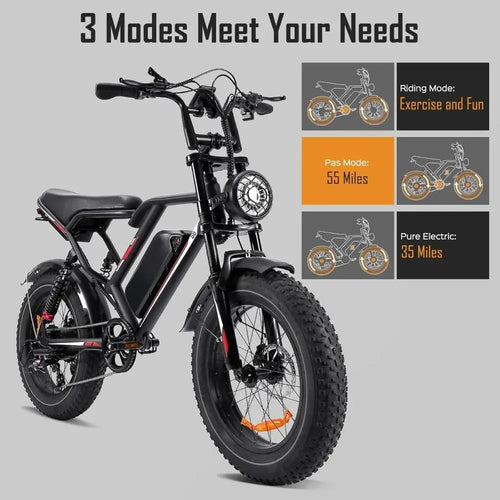 Adult Electric Bike: 1000/3000W Motor + 48V Removable Battery - Top Speed: 31 MPH
