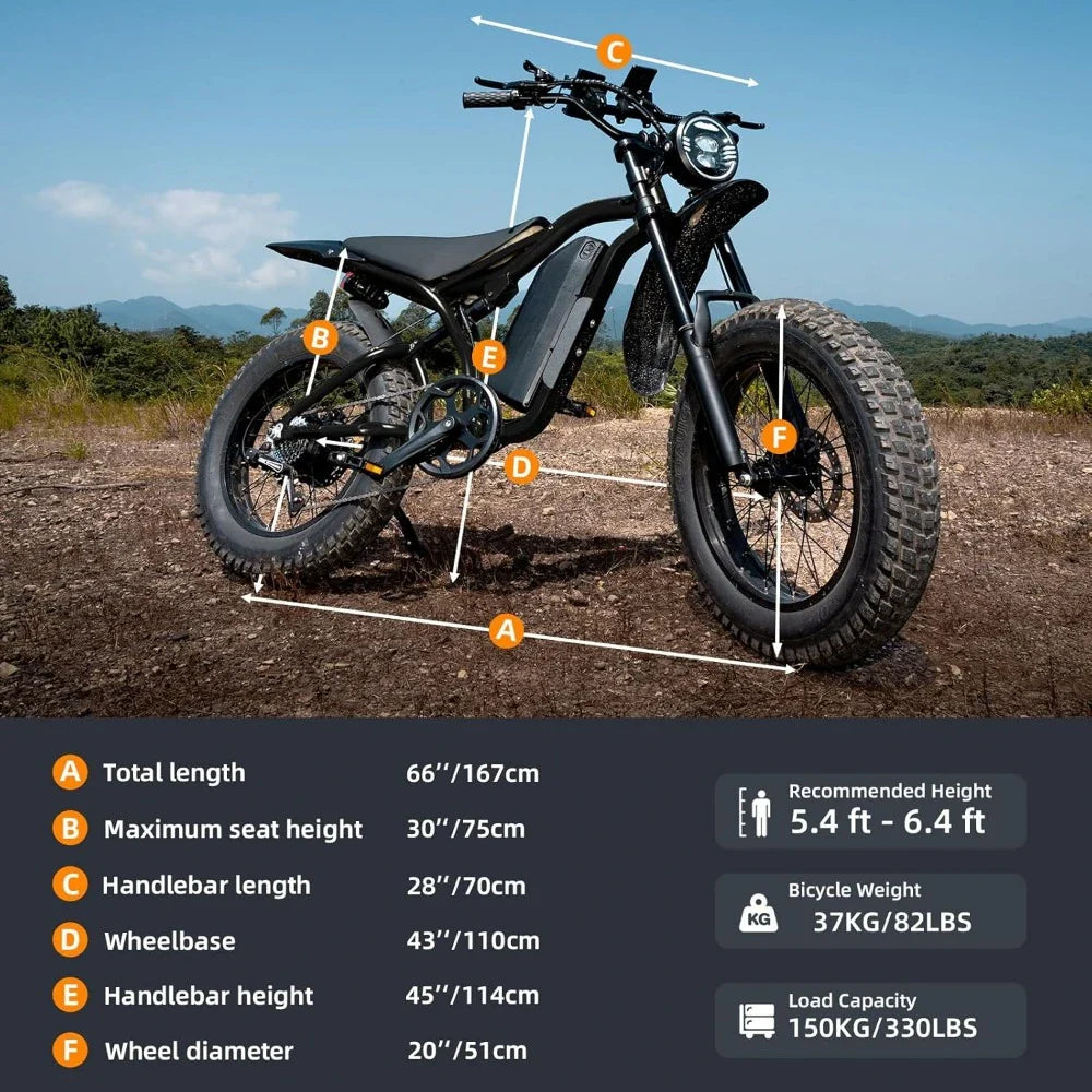 Fat Tire Electric Bike - 1200W, Dual Suspension, 7 Speeds