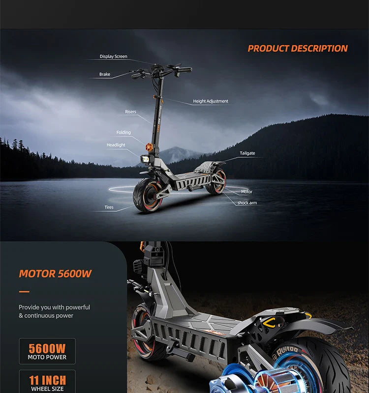 M6 Max Dual Motor Scooter - 5600W, 60V, Fast Charging