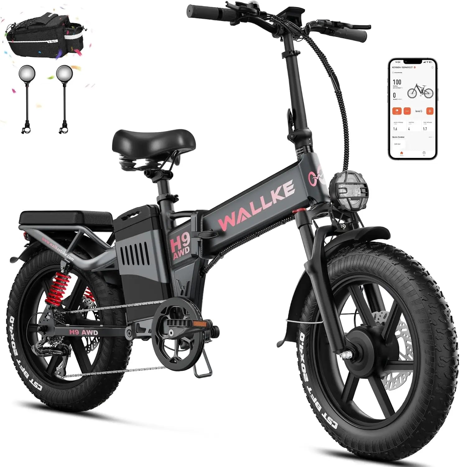 Wallke H9 AWD E-Bike Foldable 2000W Dual Motor