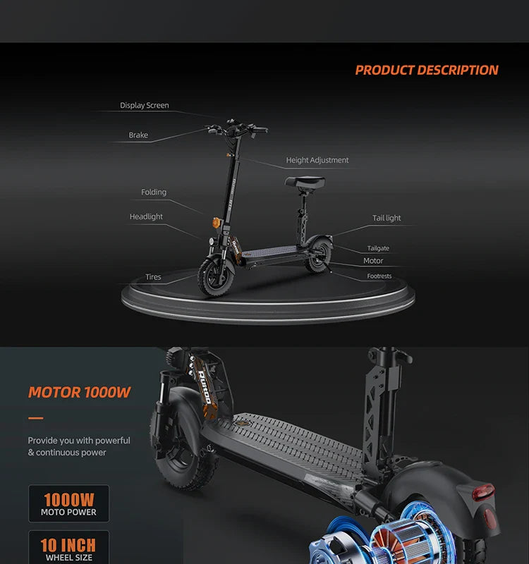 RT6 1000W Electric Scooter - 48V, 40-50km Range