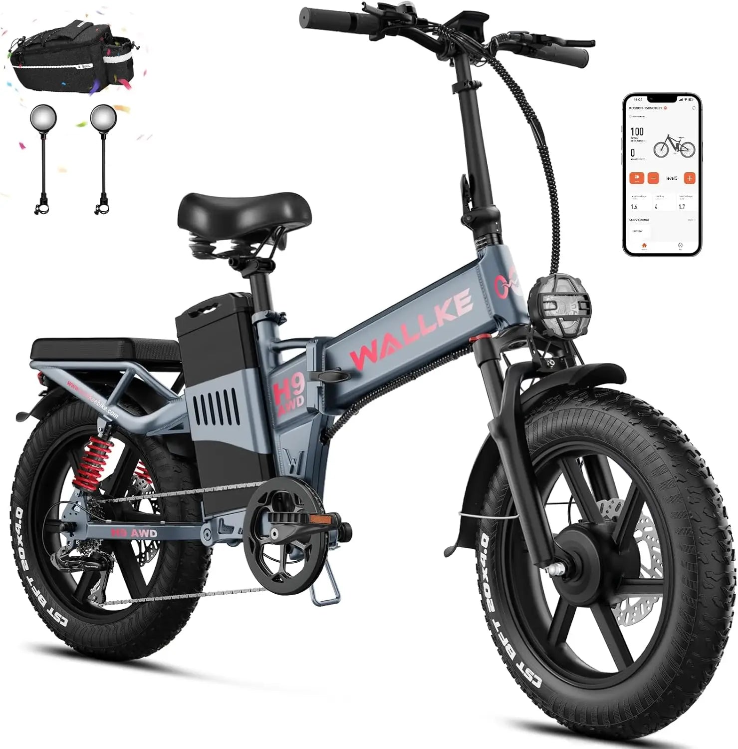 Wallke H9 AWD E-Bike Foldable 2000W Dual Motor