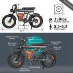 Hezzo 1200W Lithium Electric Bike - 48V, 20" Wheel, Fast Speed