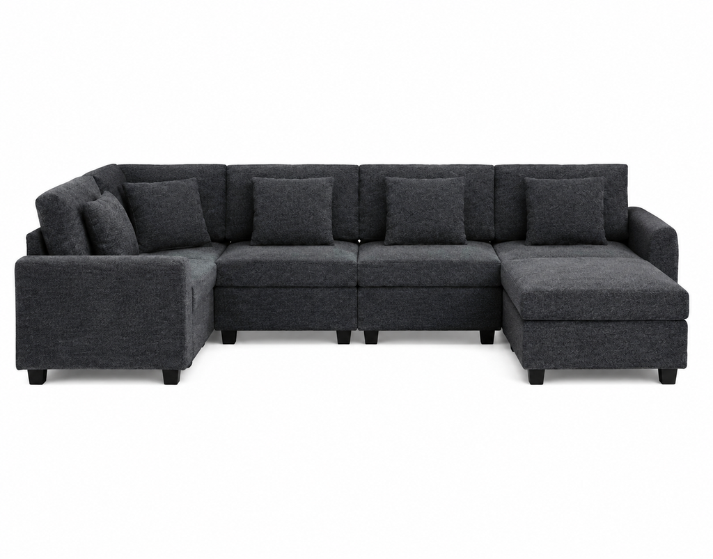 128*67" U Shaped Sectional Sofa,6 Seat Chenille Couch Set with