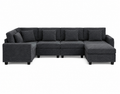 128*67" U Shaped Sectional Sofa,6 Seat Chenille Couch Set with