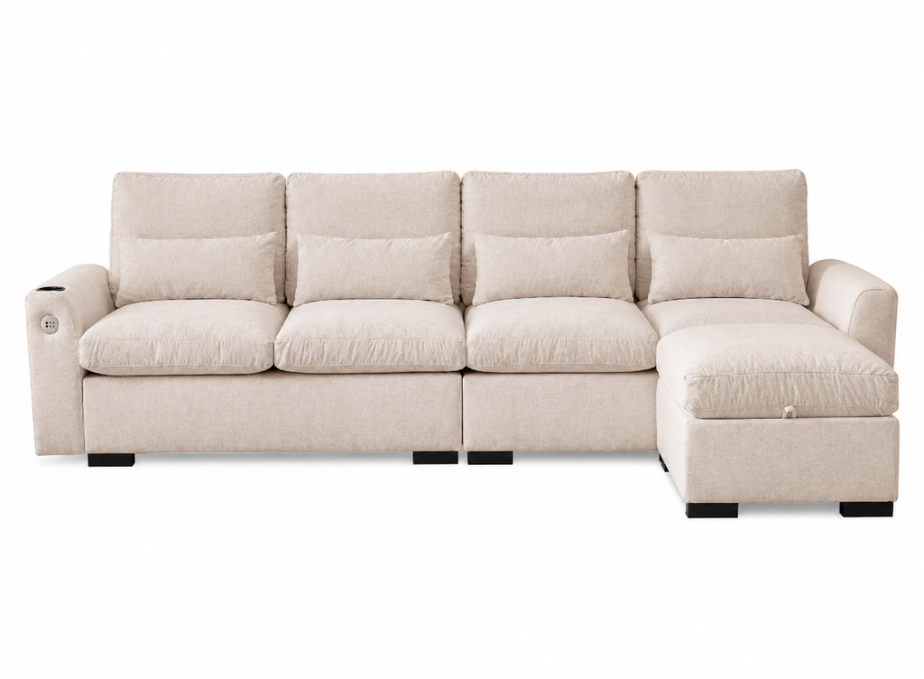 114.5"Modern Modular L Shaped Chenille Sofa Couch Reversible Ottoman