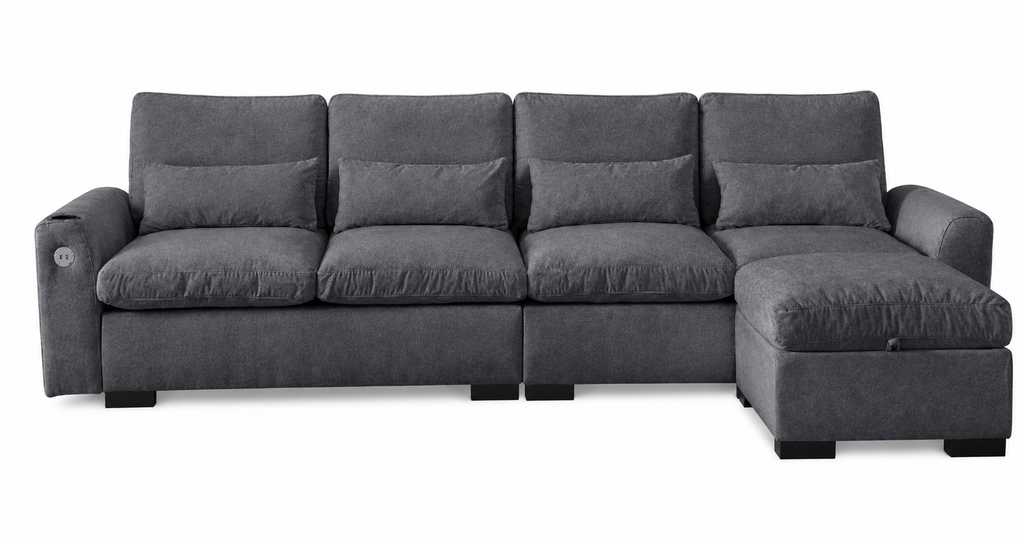 114.5"Modern Modular L Shaped Chenille Sofa Couch Reversible Ottoman