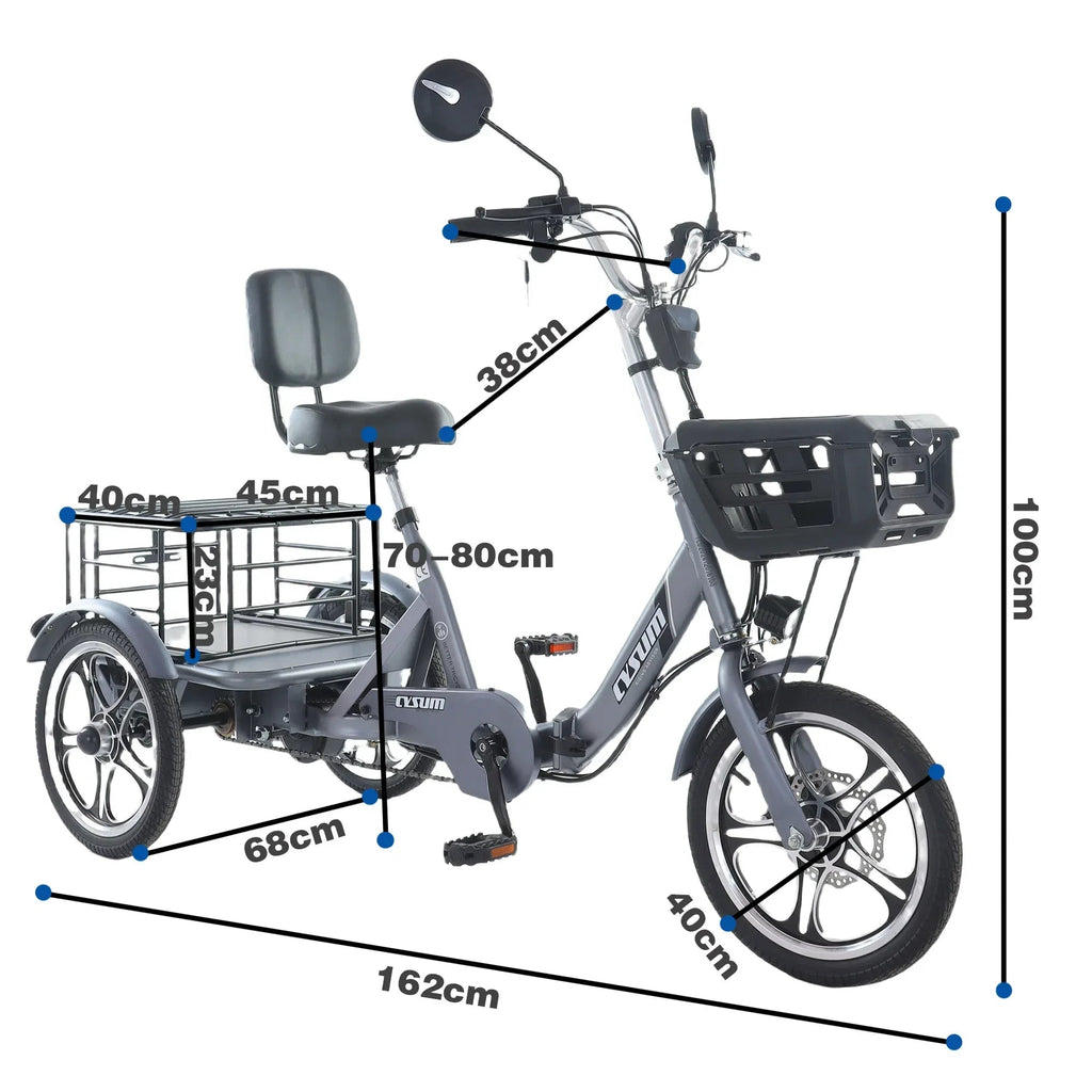 Foldable cargo e-trike 48v 400w 16 inch tire ebike