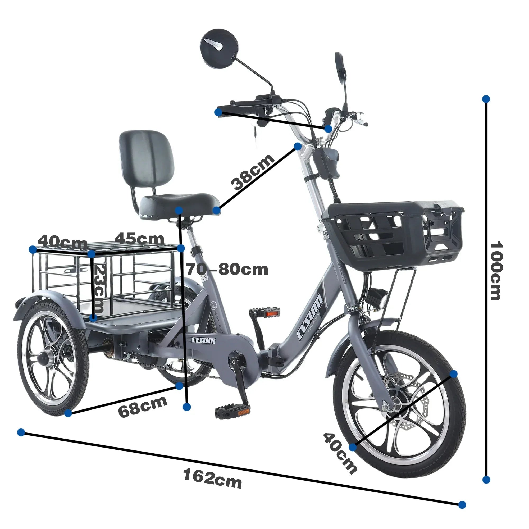 Foldable cargo e-trike 48v 400w 16 inch tire ebike